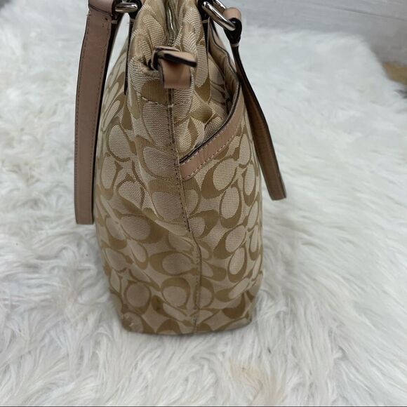 Coach Signature Logo Canvas Stripe Tote Bag - Picture 6 of 11